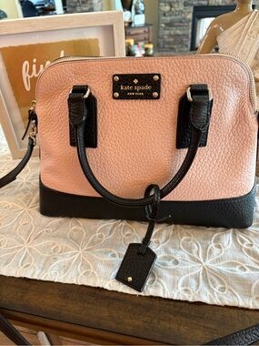 kate spade Pink and Black Pebbled Leather Satchel